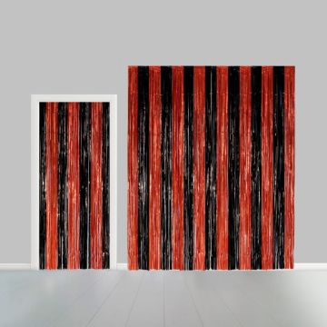 Schwarz-orange gestreifter Glitzer-Vorhang - 100 x 240 cm