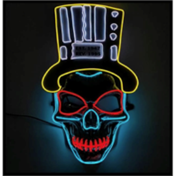 Gruselige Schädel LED Maske mit gelbem Hut 