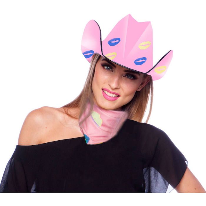 Pinker Cowboyhut mit Kussmotiven - 30x17,5 cm