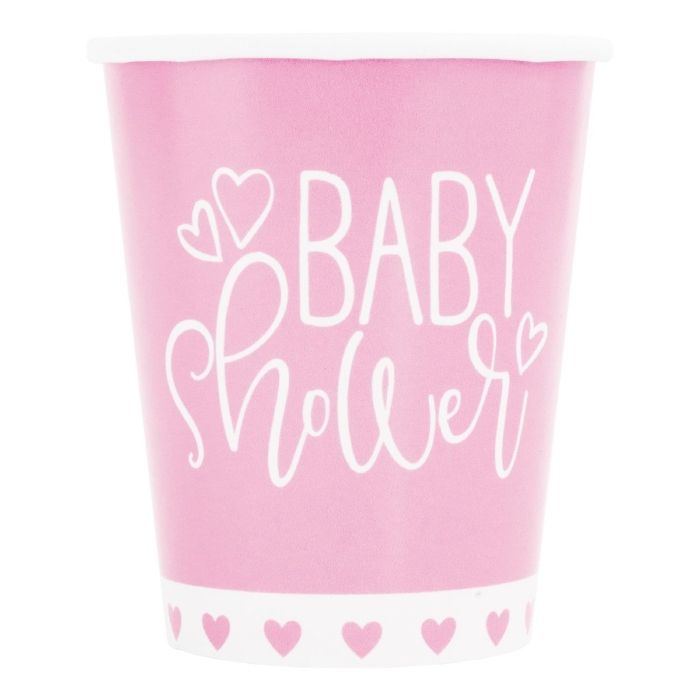 Rosa Babyshower-Pappbecher Mädchen 8x