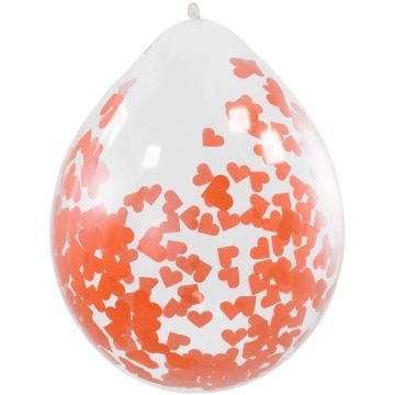 Ballon Mit Roten Herzkonfetti 4x - 30 cm