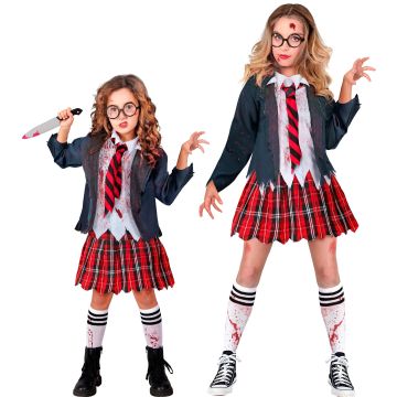 Zombie Schulmädchen Kostüm für Mädchen - 4 Teile