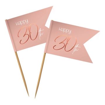 "Happy 30th" Holzspieße Rosa 36x