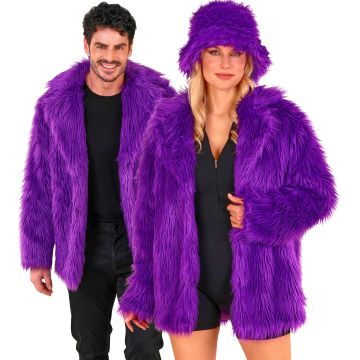 Lila Pelzjacke für glamouröse Disco-Party
