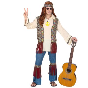 Hippie-Outfit für Herren mit Weste und Denim-Hosen