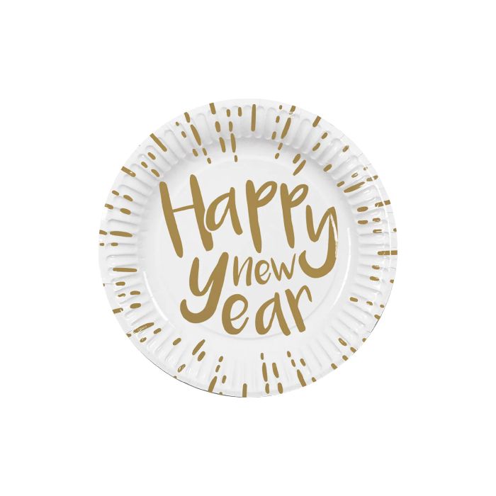 Papierteller weiß Happy New Year 10x - 23 cm