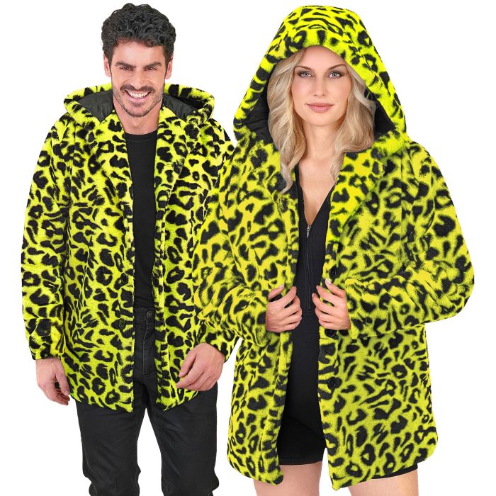 Neon-gelbe Leopardenjacke mit Kapuze für Partys