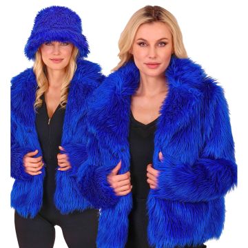 Weiche blaue Kunstpelzjacke für Damen