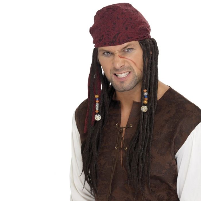 Piratenperücke mit Bandana und Zöpfen - Einheitsgröße