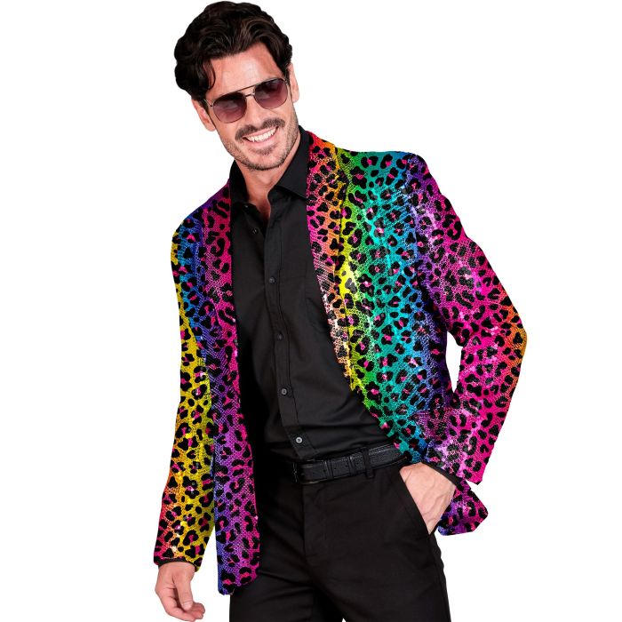 Regenbogenfarbene Leoparden-Paillettenjacke