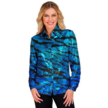 Wellen-Paillettenshirt für Damen in Türkisblau