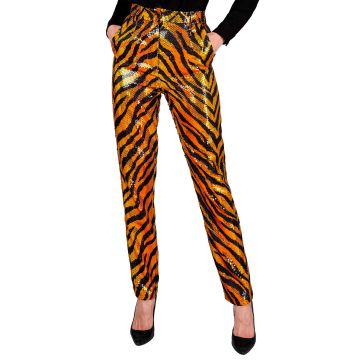 Pailletten-Hosen für Damen mit Tigerprint in Orange