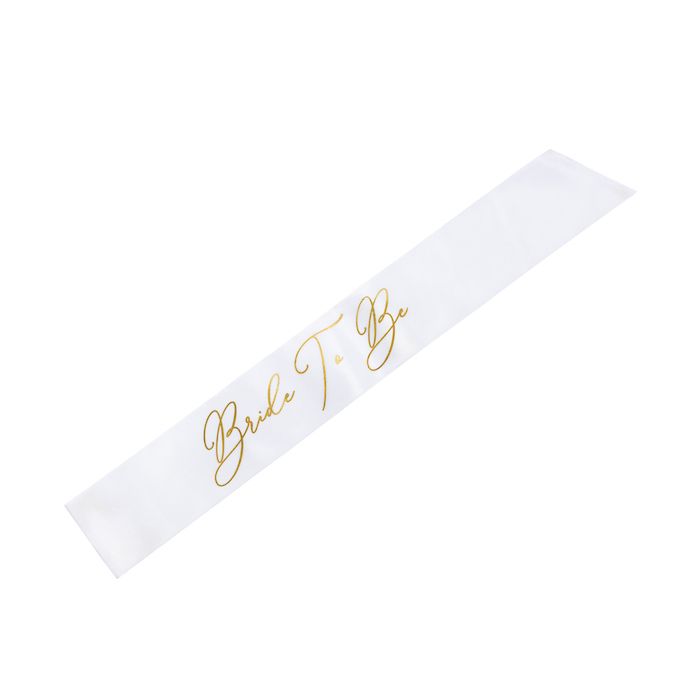 Weißes Bride To Be Schärpenband mit Gold Schrift - 75 cm 