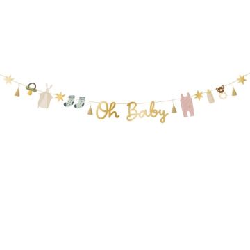 Girlande mit goldener Schrift und Baby-Motiven - 2,5 m