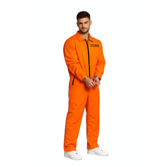 Orangenes Deluxe-gefängniskostüm inklusive Handschellen