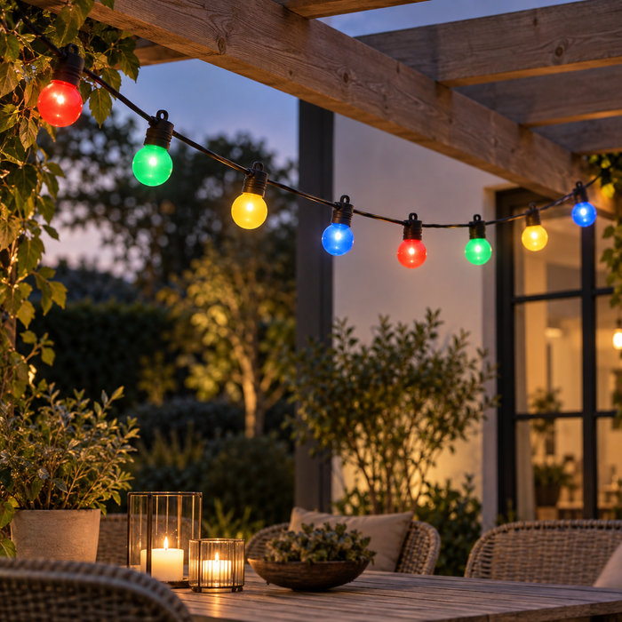 Bunte Lichterkette 14,5 Meter mit 20 Glühbirnen