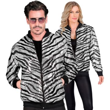 Pailletbomberjacke mit Zebraprint in Silber