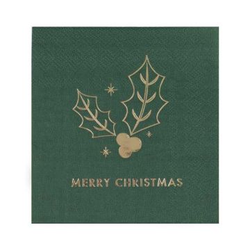 Grüne Merry Christmas Servietten mit Gold 16x