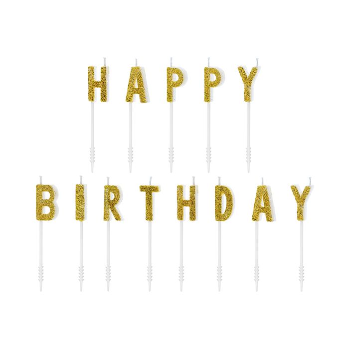 Gold Happy Birthday Kerzen - 2,5 cm