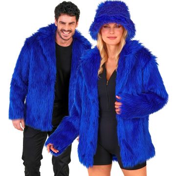 Blaue Pelzjacke mit voluminösem Disco-Design