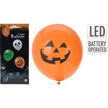 LED Ballon im Halloween-Thema 3x - 30 cm