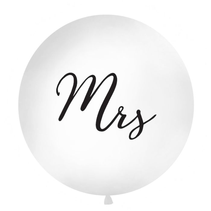 Großer weißer Mrs Ballon mit schwarzer Schrift - 1 Meter
