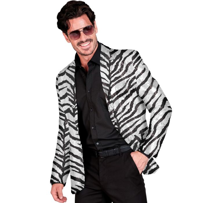 Silberne Zebra-Paillettenjacke für Partys