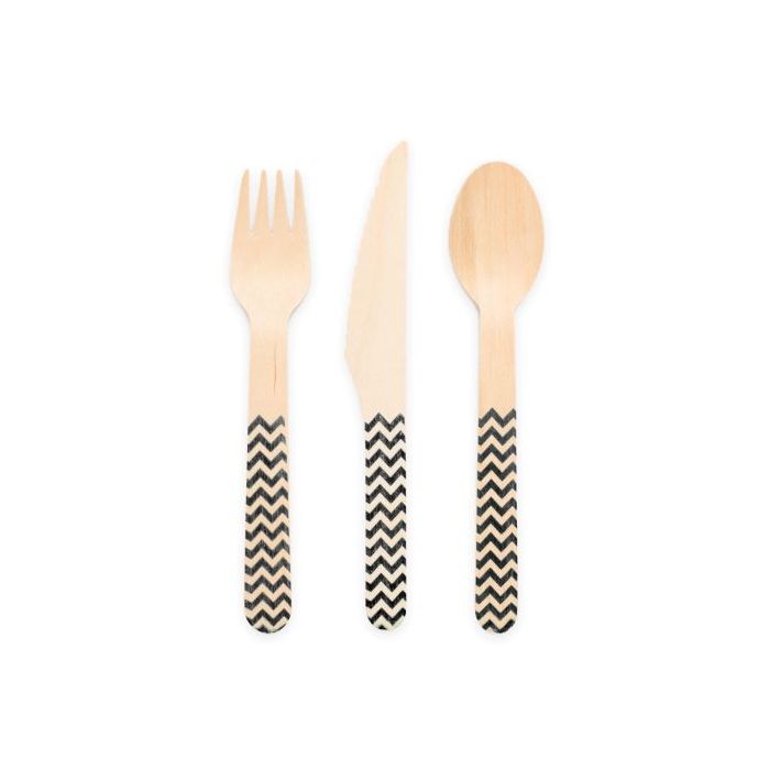 Holzbesteck schwarzes gemustert 18 Teile - 16 cm