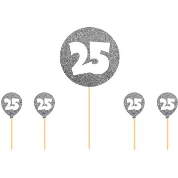 25 Jahre Tortendekoration Silber 5x