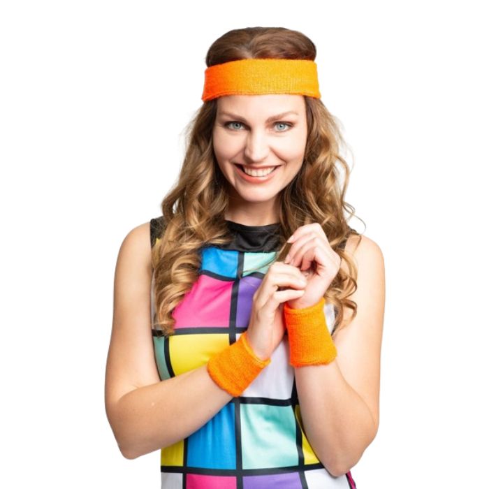 Schweißband-Set in Neonorange mit 2x Handgelenkbändern und Stirnband