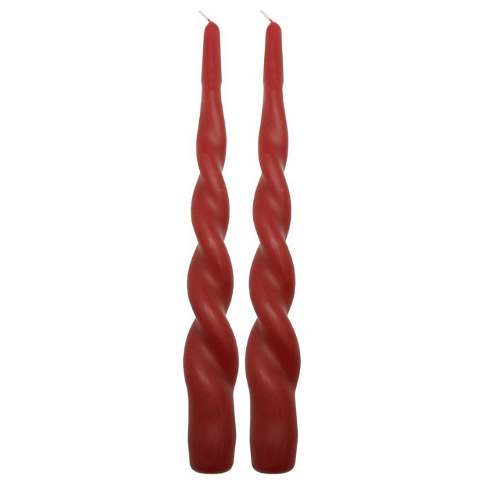 Gedrehte Stabkerzen Rubinrot 2x - 24 cm
