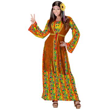 Hippiekleid mit Fransenweste und Friedenzeichen