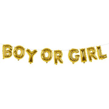 Goldfolie Ballon Girlande mit 'Boy or Girl' Schrift - 4 m