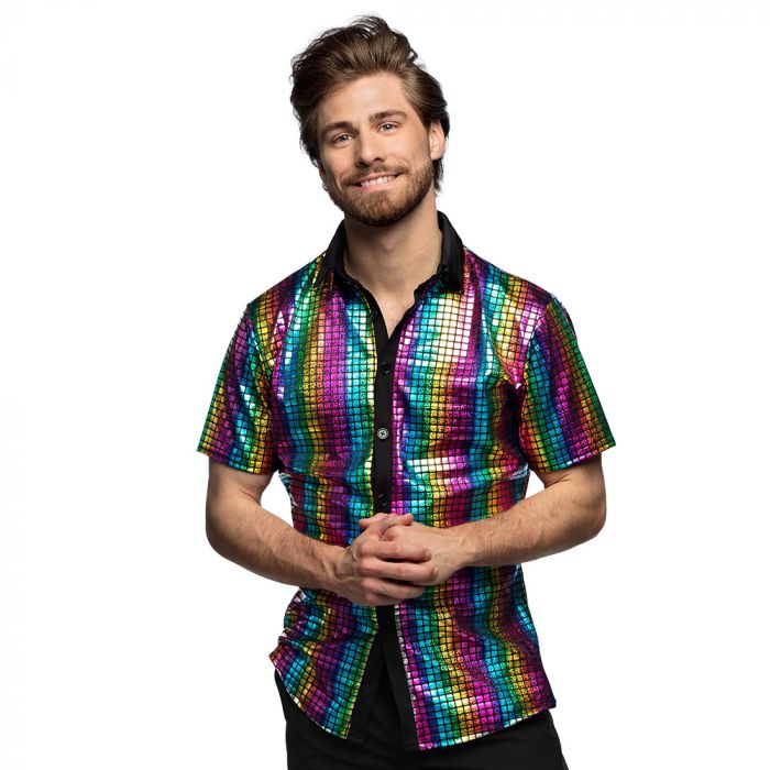 Disco Kurzarmshirt in Regenbogenfarbe