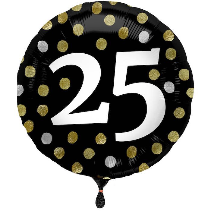 25 Jahre Folienballon Schwarz mit Punkten - 45 cm