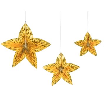 Sterne-Rosetten in Gold 3x - 24-40 cm