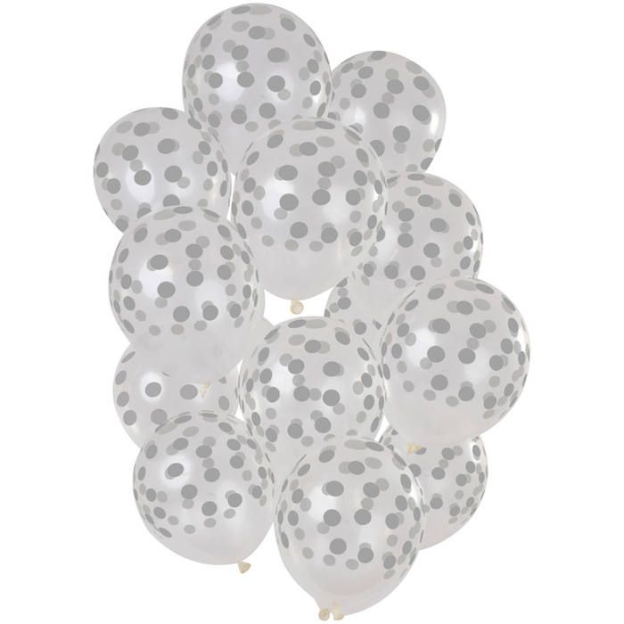 Transparente Ballons mit silbernen Punkten 15x - 30 cm