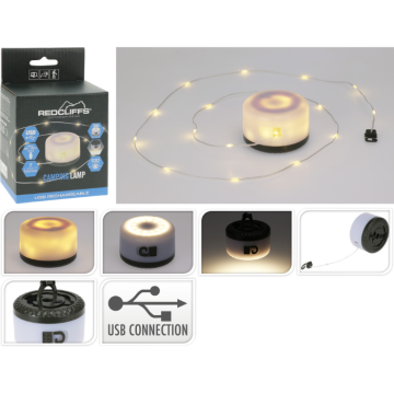 Wiederaufladbare Campinglampe mit 10 m LED-Lichterkette