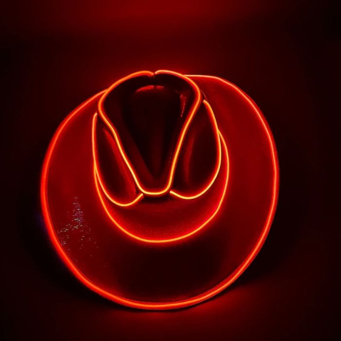 Lustiger Cowboy-Rave-Hut mit roten LEDs