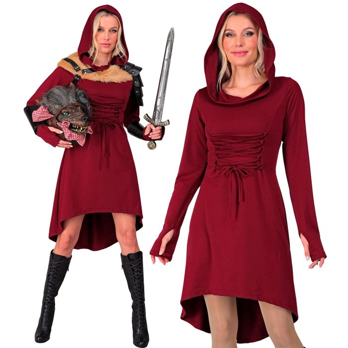 Bordeaux-Vampirkleid mit Kapuze für Damen