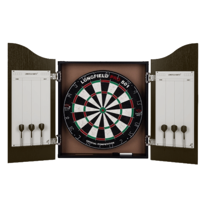 Dart-Schranksystem inkl. Dartscheibe, 6 Pfeilen und Scoreboard