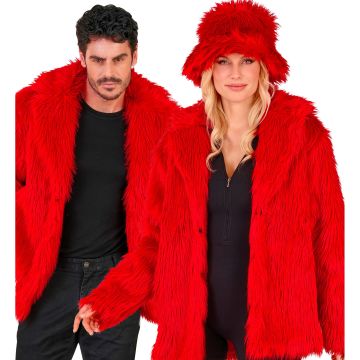 Rote Pelzjacke mit Rockstar-Feeling für die Party