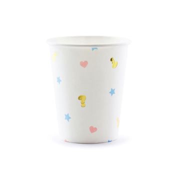 Weiße Gender-Reveal-Pappbecher mit Motiven 6x - 200 ml