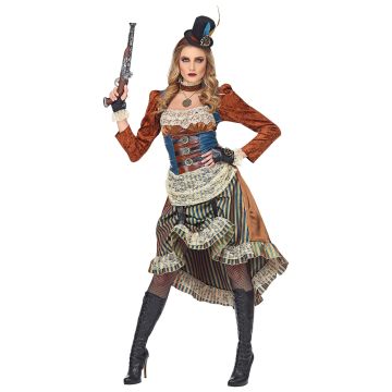 Steampunk-Kleid mit Choker und Handschuhen