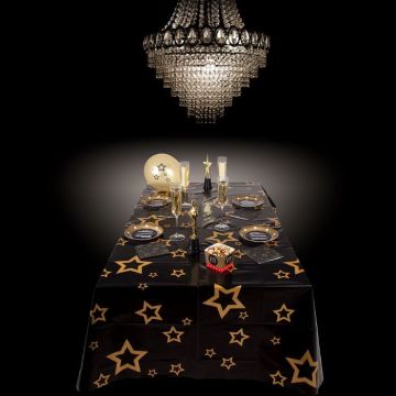 Schwarze Tischdecke mit goldenen Sternen - 180x130 cm