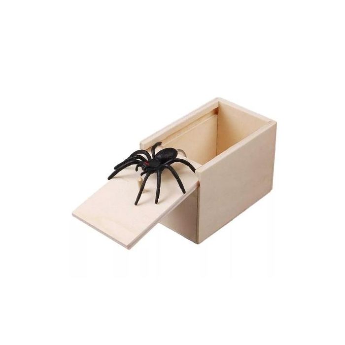 Spinnen-Prank-Box in der Holzkiste