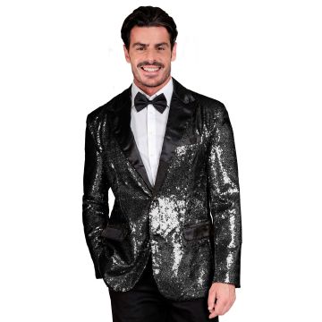 Paillettenjacke mit Satindetails in Schwarz