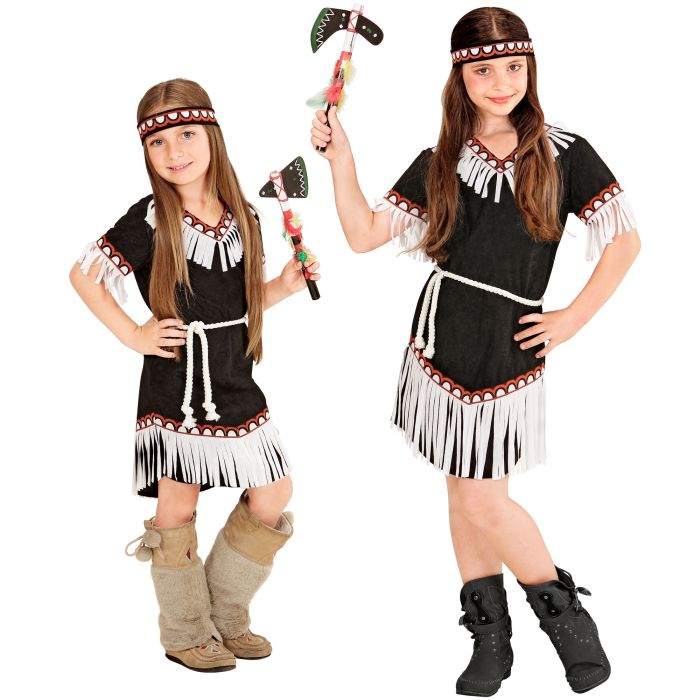 Indianer-Mädchen Kostüm in Schwarz - 3 Teile