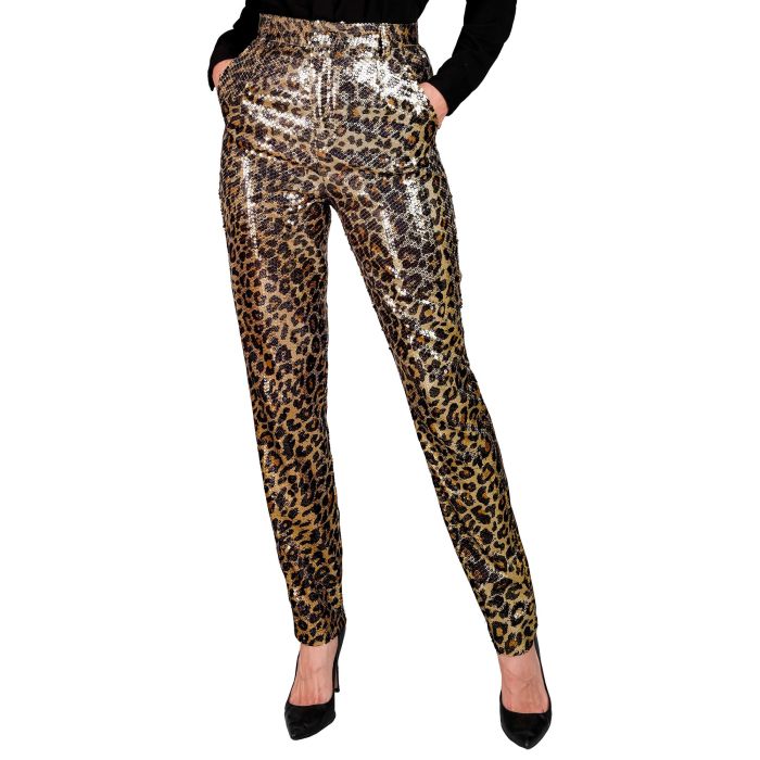 Pailletten-Hosen für Damen mit goldfarbenem Leopardenmuster