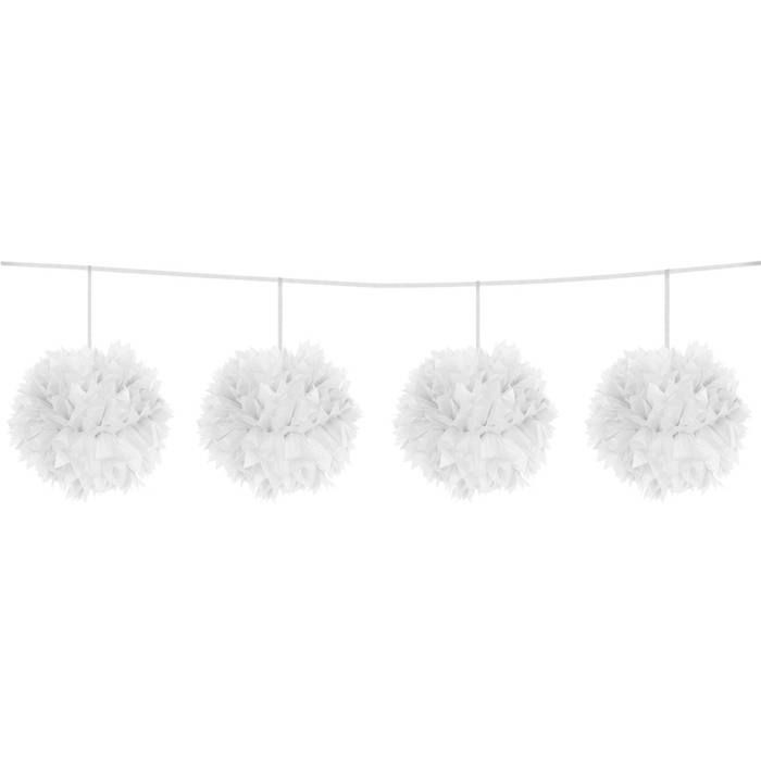 Pompon-Girlande weiß - 3 m